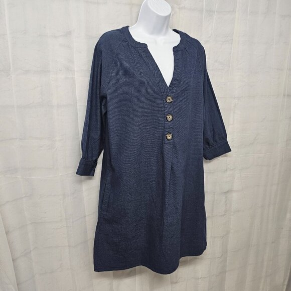 Falls Creek Blue Chambray Dress Minimalist Boho Lagenlook Short Dress M - Picture 7 of 14